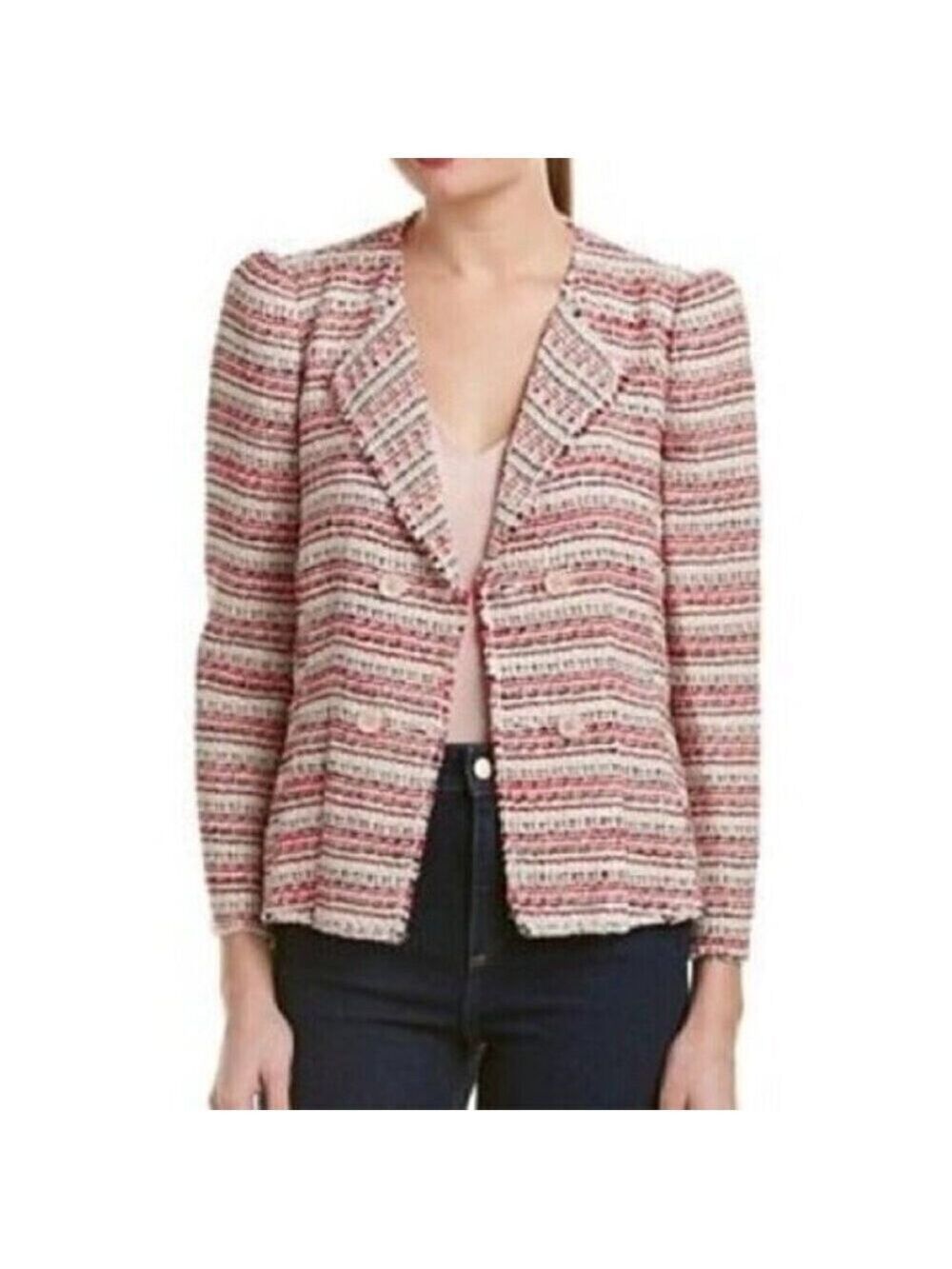 Rebecca Taylor Tweed Blazer Pink White Optic Double Breasted Jacket 0